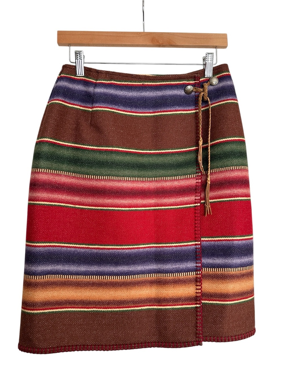 Vintage Ralph Lauren Country Wool Southwestern Wrap Skirt L USA 80s Ranch Core